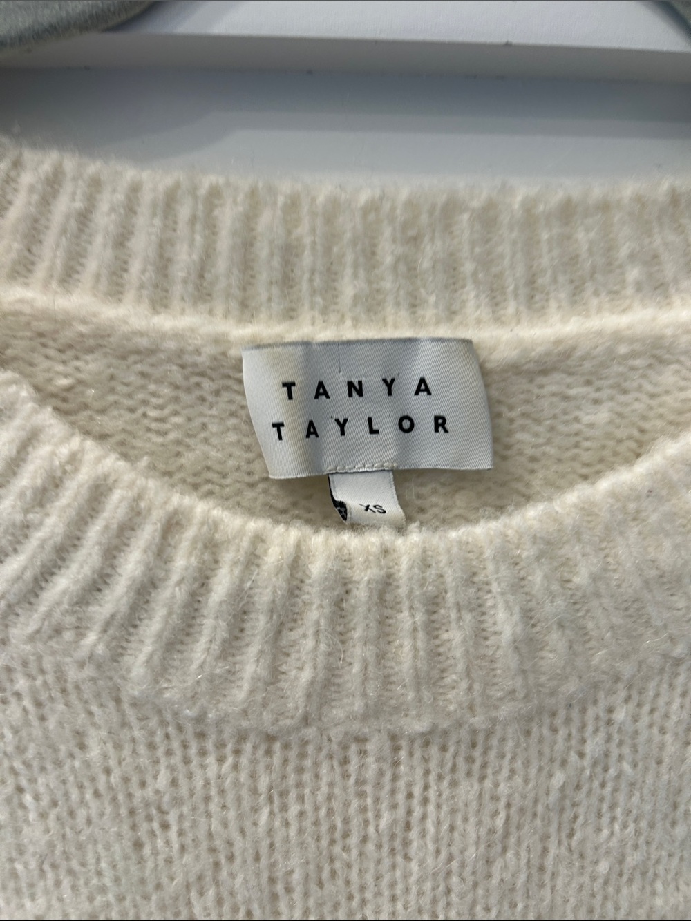 Tanya Taylor Cream Ribbed Crew Neck Knit Sweater